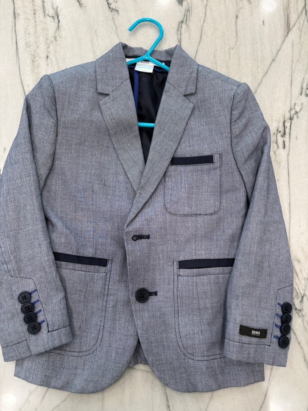 BOSS Boys' blue Textured Sport Coat with Navy Trim